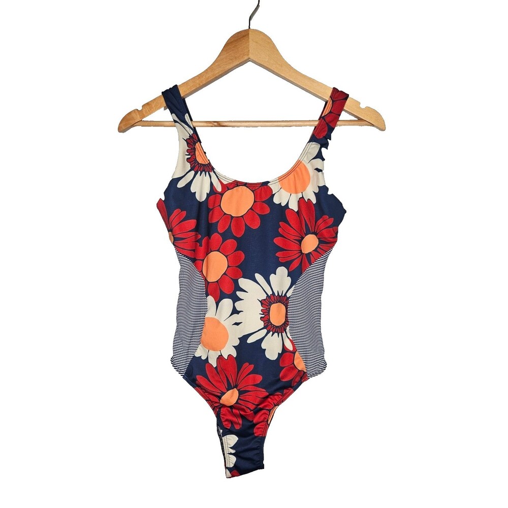 SEEA Lola One Piece Swimsuit Medium Daisies Red White Blue Cheeky Fit Pool Beach